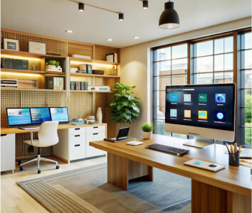 Office desk with supplies